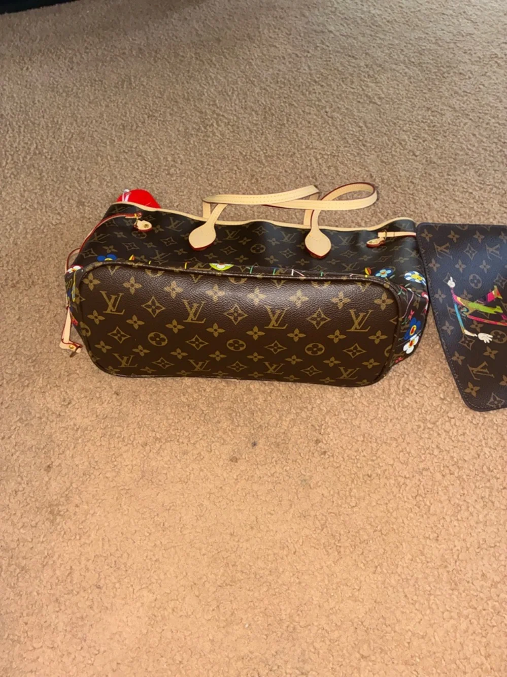 Brown Monogram Floral Tote with Matching Pouch - Picture 3 of 13